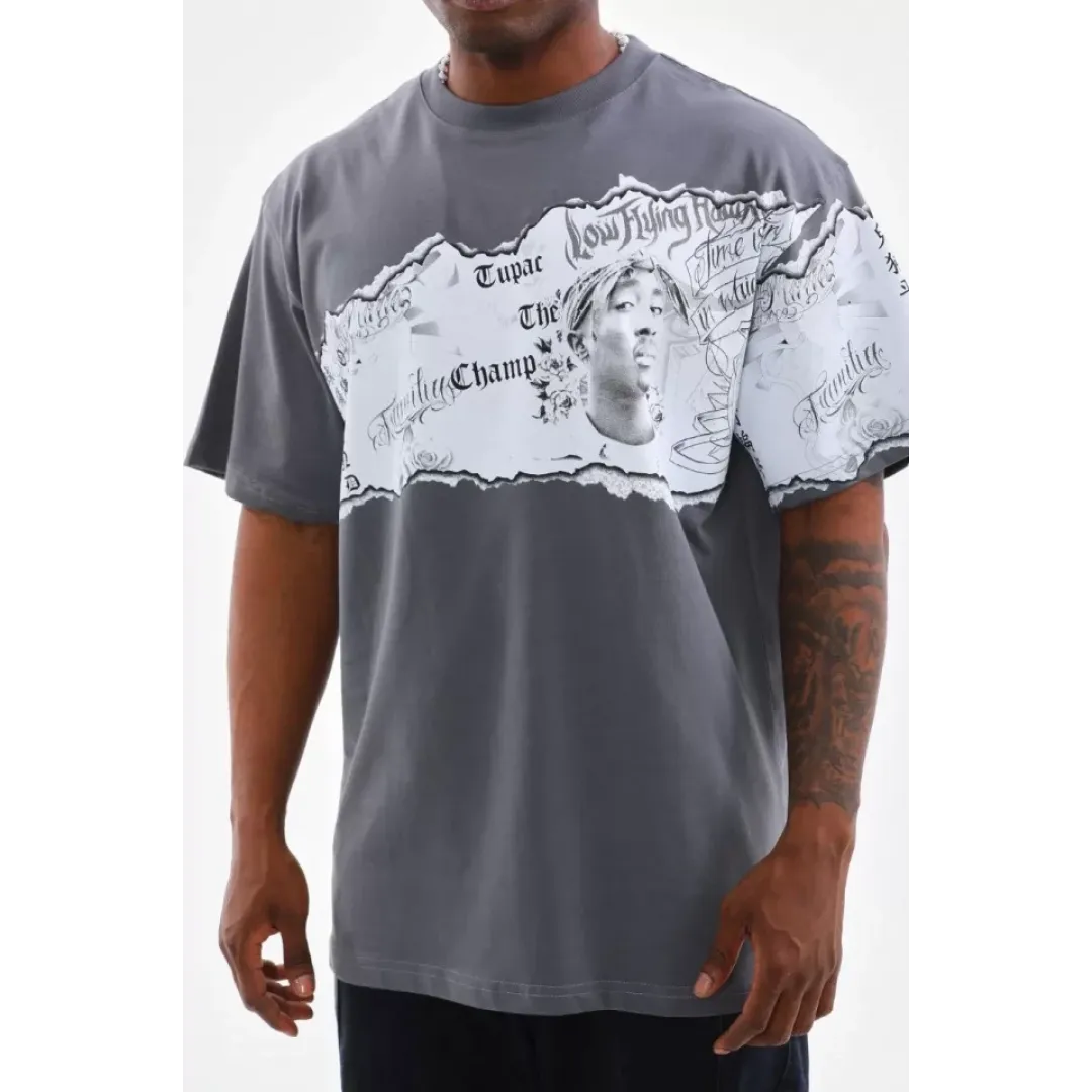 Unisex Bisiklet Yaka Baskılı Oversize T-Shirt - Gri - 103366 Unisex Bisiklet Yaka Baskılı Oversize T-Shirt - Gri - 103366