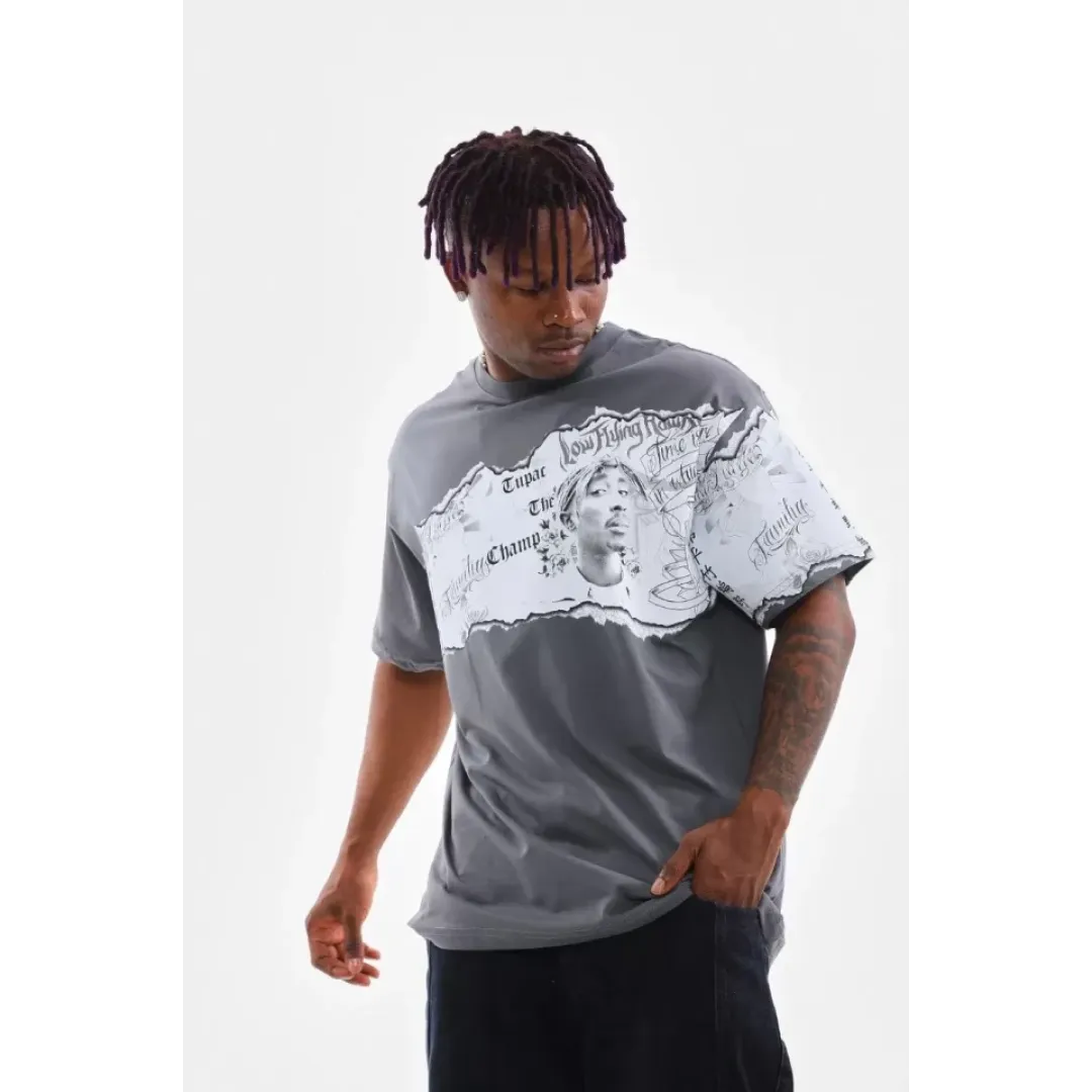 Unisex Bisiklet Yaka Baskılı Oversize T-Shirt - Gri - 103366 Unisex Bisiklet Yaka Baskılı Oversize T-Shirt - Gri - 103366