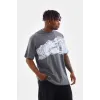 Unisex Bisiklet Yaka Baskılı Oversize T-Shirt - Gri - 103366 Unisex Bisiklet Yaka Baskılı Oversize T-Shirt - Gri - 103366