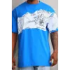 Unisex Bisiklet Yaka Baskılı Oversize T-Shirt - Mavi - 103367 Unisex Bisiklet Yaka Baskılı Oversize T-Shirt - Mavi - 103367
