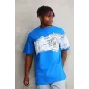 Unisex Bisiklet Yaka Baskılı Oversize T-Shirt - Mavi - 103367 Unisex Bisiklet Yaka Baskılı Oversize T-Shirt - Mavi - 103367