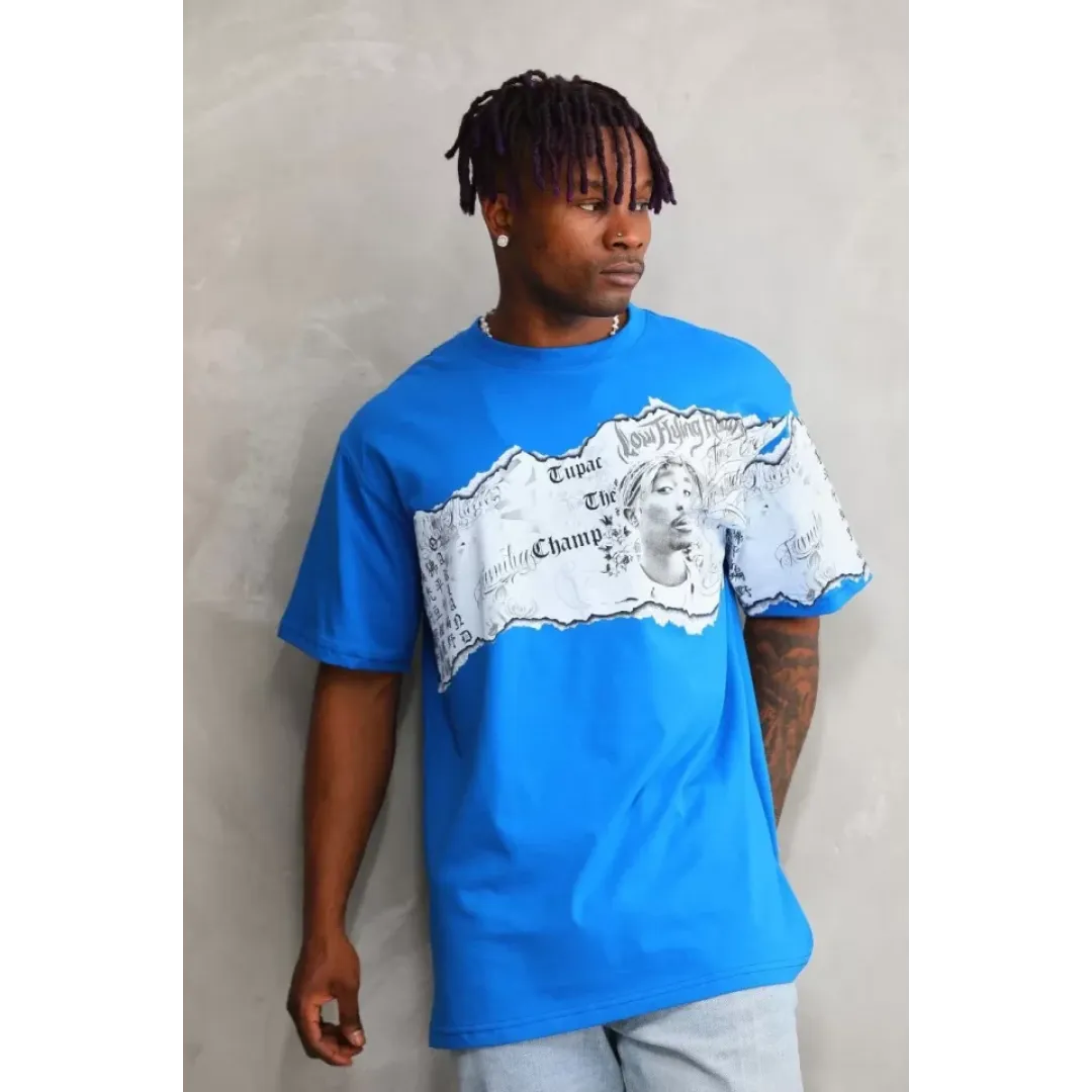 Unisex Bisiklet Yaka Baskılı Oversize T-Shirt - Mavi - 103367 Unisex Bisiklet Yaka Baskılı Oversize T-Shirt - Mavi - 103367