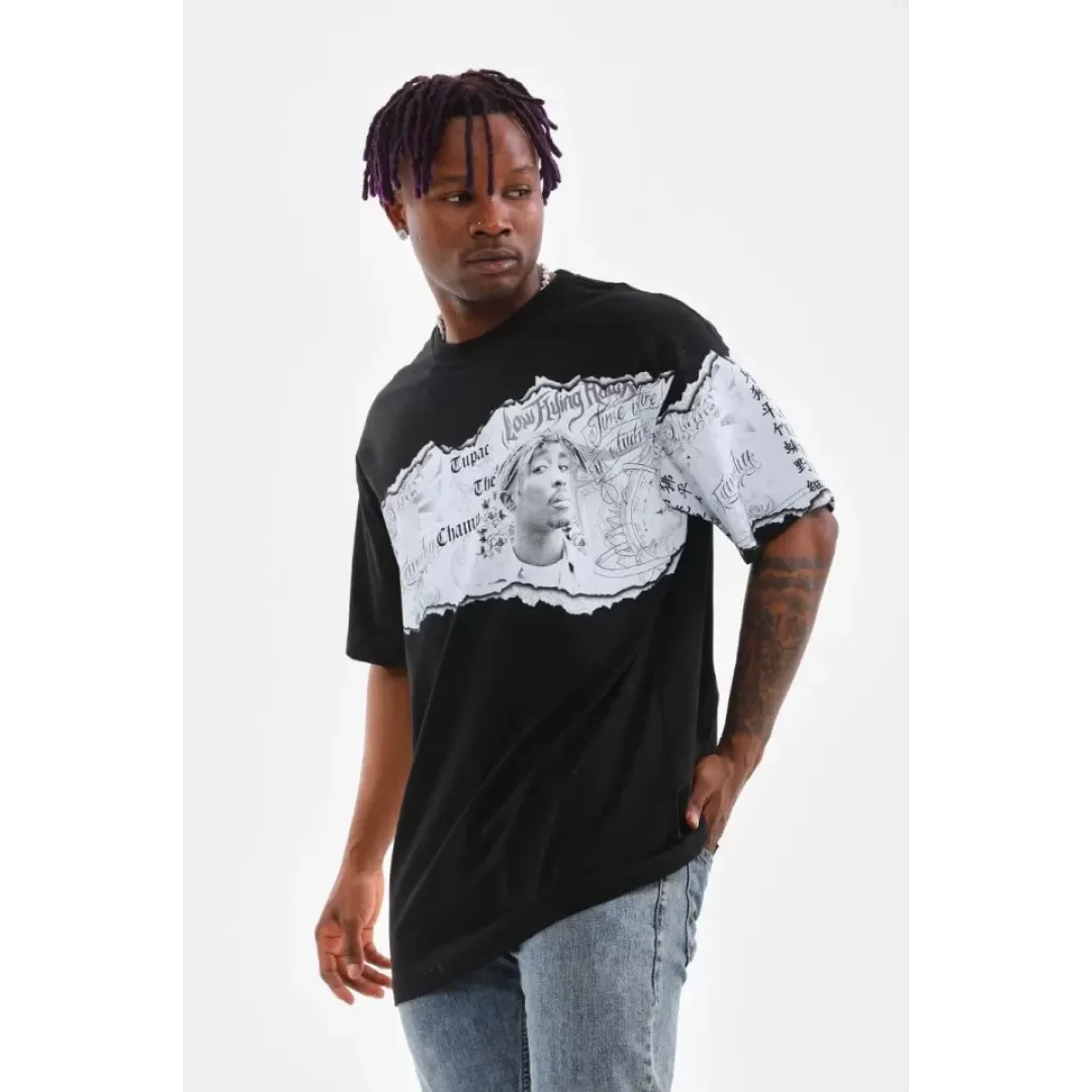 Unisex Bisiklet Yaka Baskılı Oversize T-Shirt - Siyah - 103368 Unisex Bisiklet Yaka Baskılı Oversize T-Shirt - Siyah - 103368