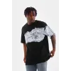 Unisex Bisiklet Yaka Baskılı Oversize T-Shirt - Siyah - 103368 Unisex Bisiklet Yaka Baskılı Oversize T-Shirt - Siyah - 103368