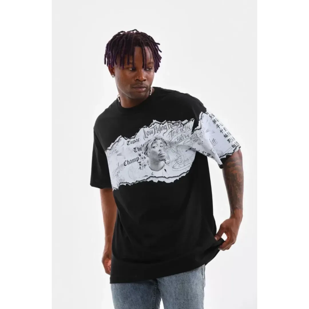 Unisex Bisiklet Yaka Baskılı Oversize T-Shirt - Siyah - 103368 Unisex Bisiklet Yaka Baskılı Oversize T-Shirt - Siyah - 103368