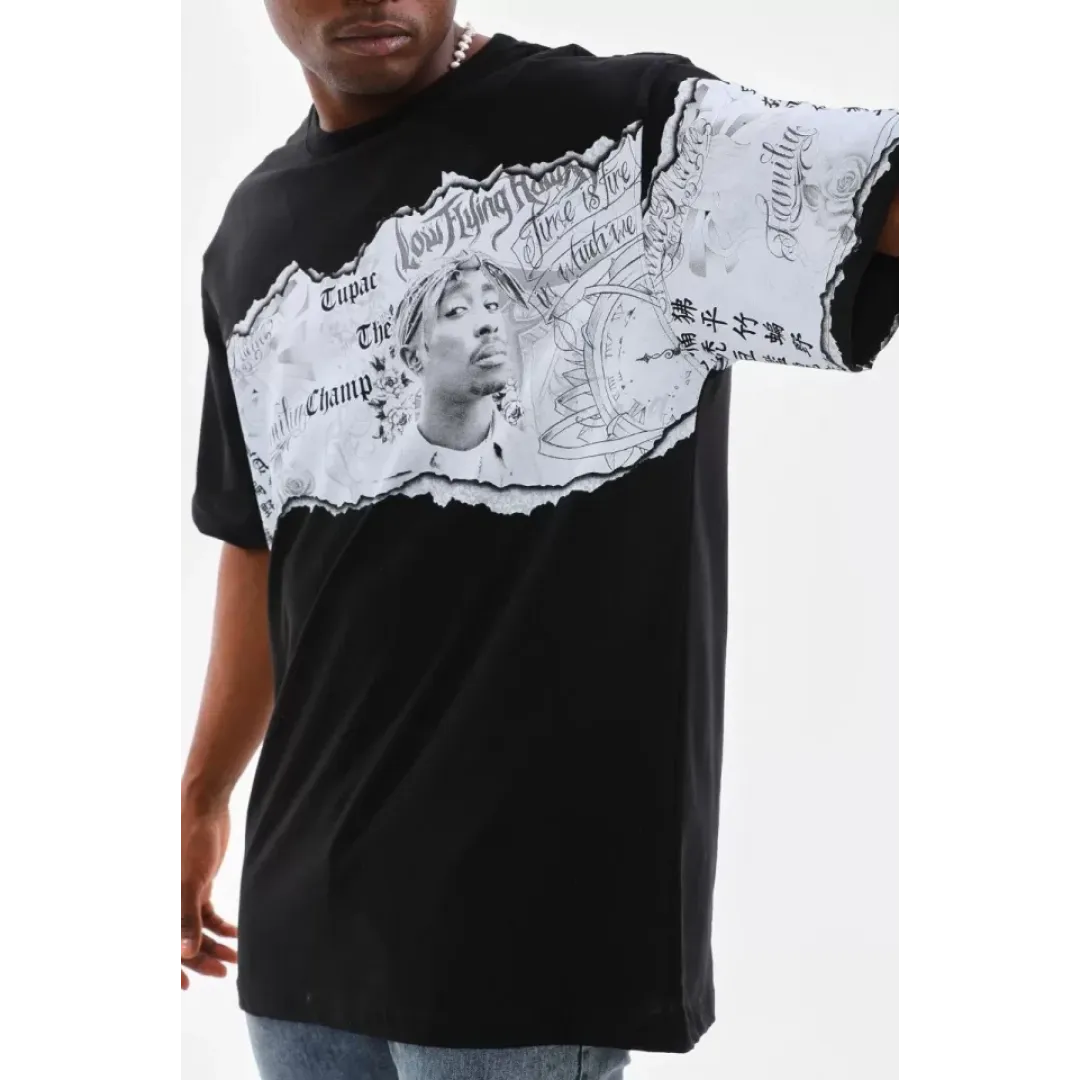 Unisex Bisiklet Yaka Baskılı Oversize T-Shirt - Siyah - 103368 Unisex Bisiklet Yaka Baskılı Oversize T-Shirt - Siyah - 103368