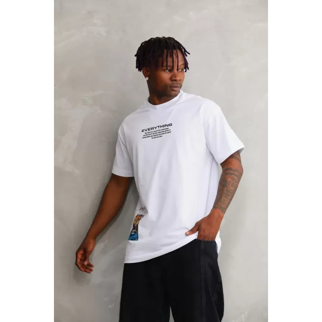 Unisex Bisiklet Yaka Baskılı Oversize T-Shirt - Beyaz - 103369 Unisex Bisiklet Yaka Baskılı Oversize T-Shirt - Beyaz - 103369