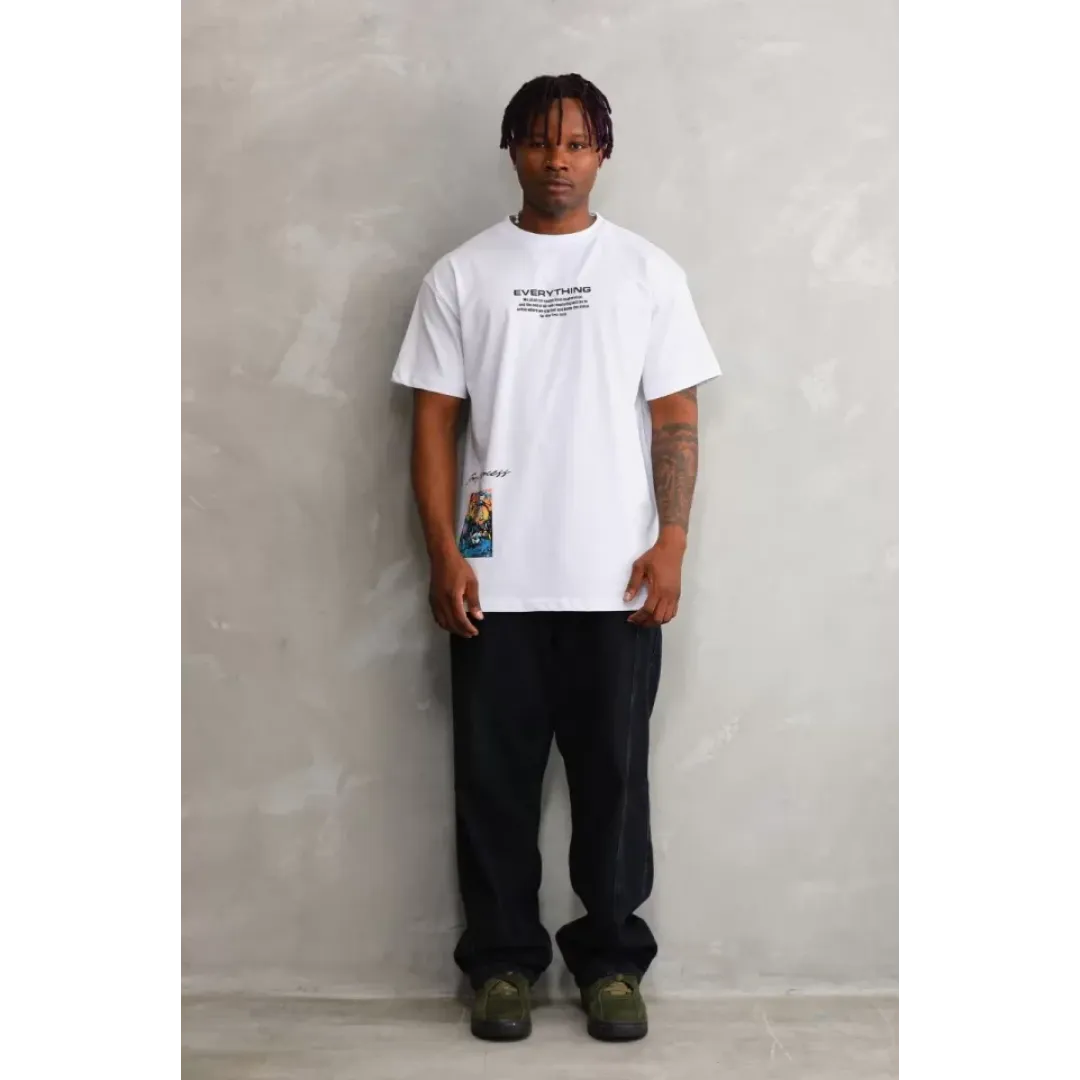 Unisex Bisiklet Yaka Baskılı Oversize T-Shirt - Beyaz - 103369 Unisex Bisiklet Yaka Baskılı Oversize T-Shirt - Beyaz - 103369