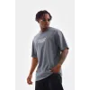 Unisex Bisiklet Yaka Baskılı Oversize T-Shirt - Gri - 103370 Unisex Bisiklet Yaka Baskılı Oversize T-Shirt - Gri - 103370