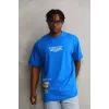 Unisex Bisiklet Yaka Baskılı Oversize T-Shirt - Mavi - 103371 Unisex Bisiklet Yaka Baskılı Oversize T-Shirt - Mavi - 103371