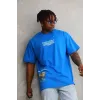 Unisex Bisiklet Yaka Baskılı Oversize T-Shirt - Mavi - 103371 Unisex Bisiklet Yaka Baskılı Oversize T-Shirt - Mavi - 103371