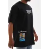 Unisex Bisiklet Yaka Baskılı Oversize T-Shirt - Siyah - 103372