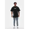 Unisex Bisiklet Yaka Baskılı Oversize T-Shirt - Siyah - 103372