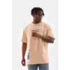 Unisex Bisiklet Yaka Baskılı Oversize T-Shirt - Bej - 103373 Unisex Bisiklet Yaka Baskılı Oversize T-Shirt - Bej - 103373