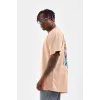 Unisex Bisiklet Yaka Baskılı Oversize T-Shirt - Bej - 103373 Unisex Bisiklet Yaka Baskılı Oversize T-Shirt - Bej - 103373