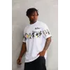 Unisex Bisiklet Yaka Baskılı Oversize T-Shirt - Beyaz - 103374