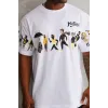 Unisex Bisiklet Yaka Baskılı Oversize T-Shirt - Beyaz - 103374