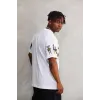 Unisex Bisiklet Yaka Baskılı Oversize T-Shirt - Beyaz - 103374