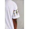 Unisex Bisiklet Yaka Baskılı Oversize T-Shirt - Beyaz - 103374
