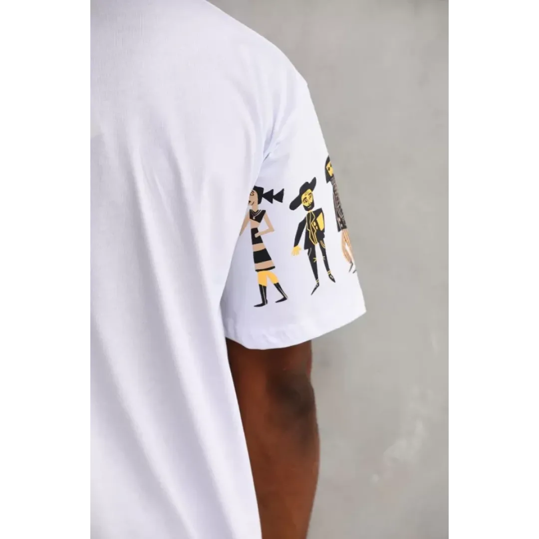 Unisex Bisiklet Yaka Baskılı Oversize T-Shirt - Beyaz - 103374