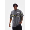 Unisex Bisiklet Yaka Baskılı Oversize T-Shirt - Gri - 103375 Unisex Bisiklet Yaka Baskılı Oversize T-Shirt - Gri - 103375