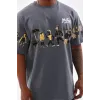 Unisex Bisiklet Yaka Baskılı Oversize T-Shirt - Gri - 103375 Unisex Bisiklet Yaka Baskılı Oversize T-Shirt - Gri - 103375