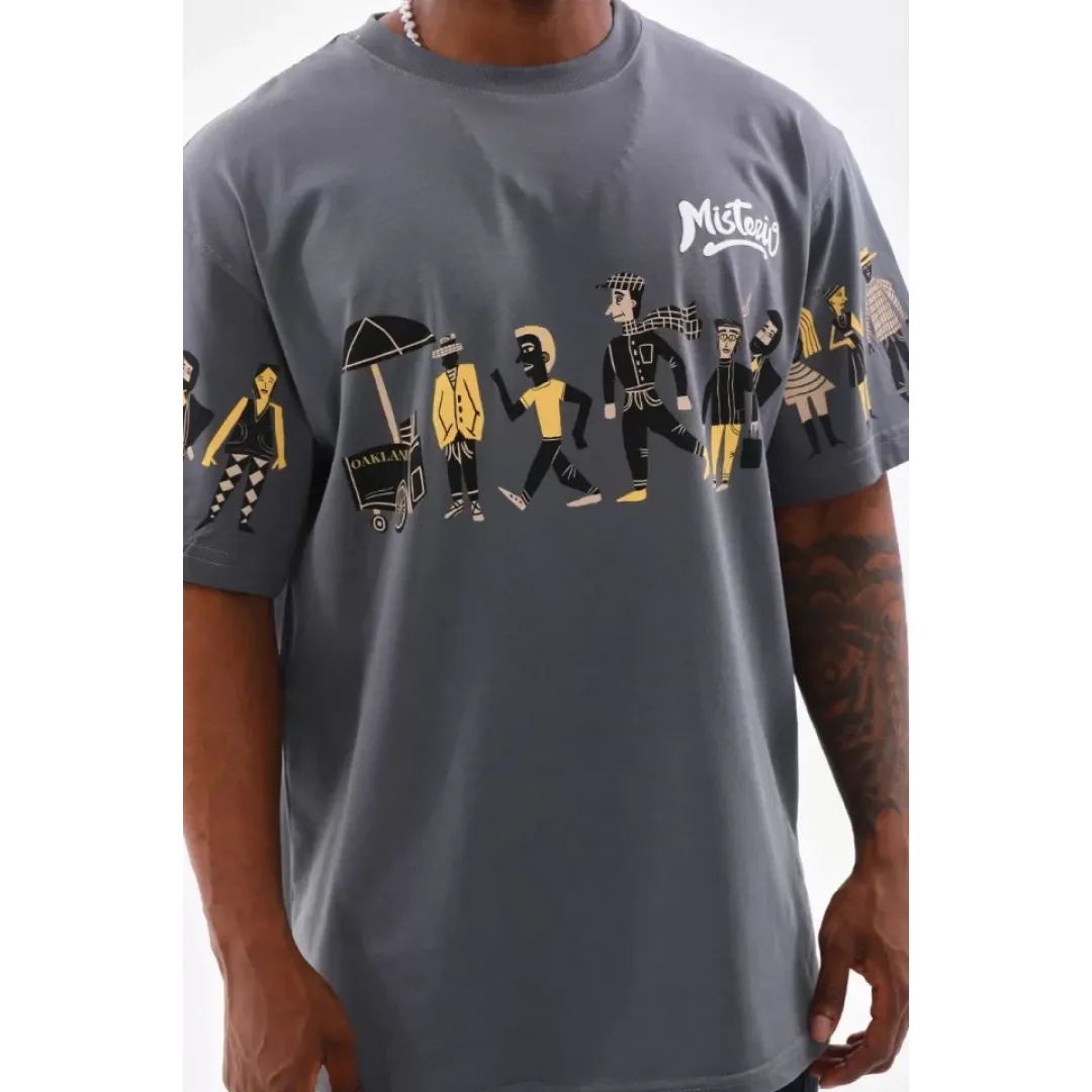 Unisex Bisiklet Yaka Baskılı Oversize T-Shirt - Gri - 103375 Unisex Bisiklet Yaka Baskılı Oversize T-Shirt - Gri - 103375
