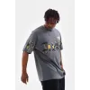 Unisex Bisiklet Yaka Baskılı Oversize T-Shirt - Gri - 103375 Unisex Bisiklet Yaka Baskılı Oversize T-Shirt - Gri - 103375