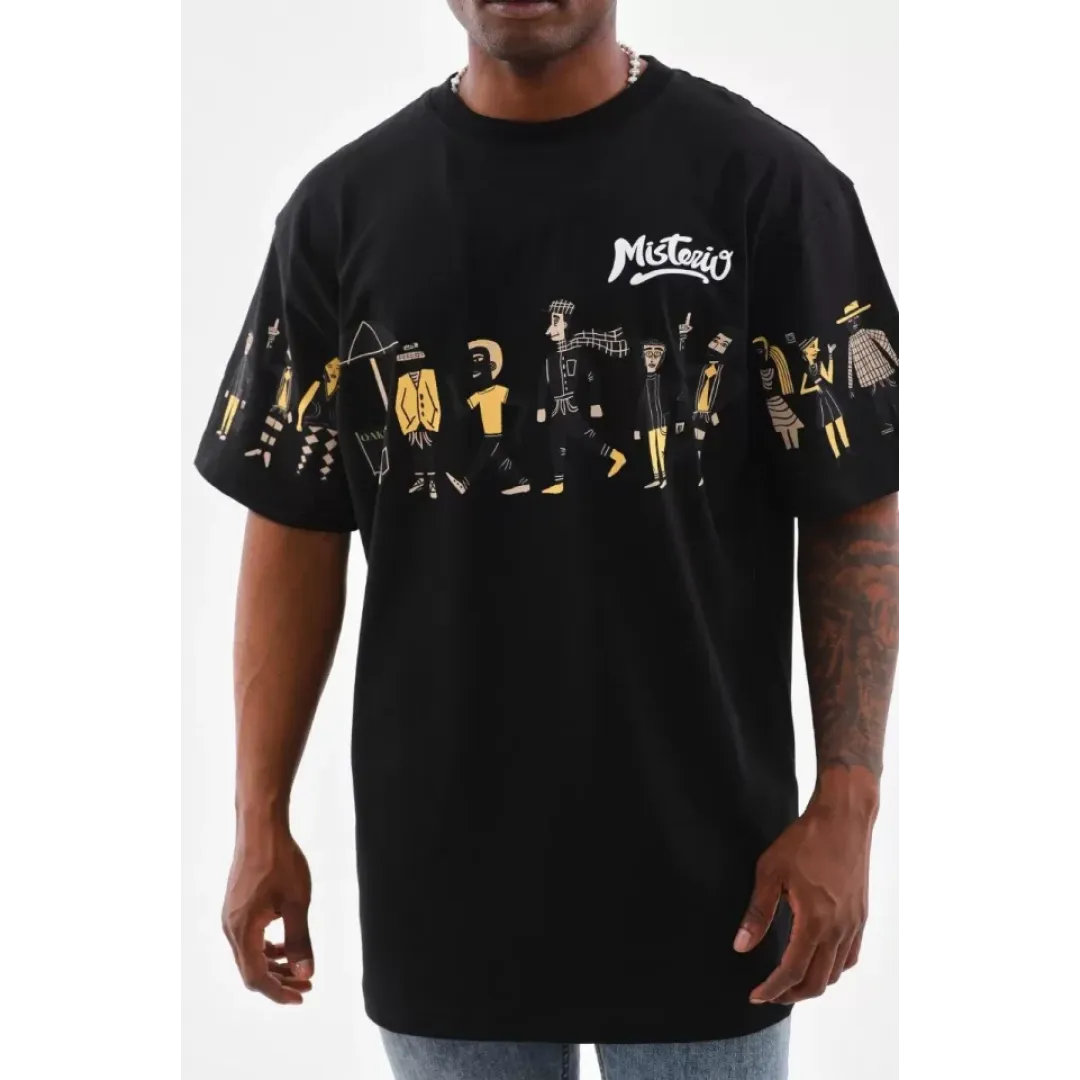 Unisex Bisiklet Yaka Baskılı Oversize T-Shirt - Siyah - 103377 Unisex Bisiklet Yaka Baskılı Oversize T-Shirt - Siyah - 103377