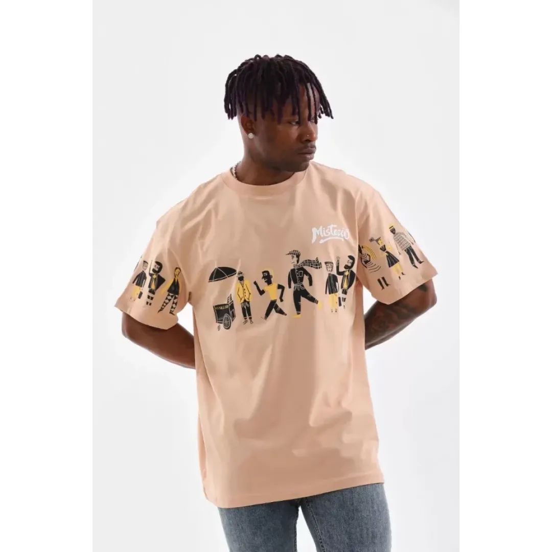 Unisex Bisiklet Yaka Baskılı Oversize T-Shirt - Bej - 103378 Unisex Bisiklet Yaka Baskılı Oversize T-Shirt - Bej - 103378