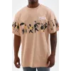 Unisex Bisiklet Yaka Baskılı Oversize T-Shirt - Bej - 103378 Unisex Bisiklet Yaka Baskılı Oversize T-Shirt - Bej - 103378