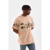 Unisex Bisiklet Yaka Baskılı Oversize T-Shirt - Bej - 103378 Unisex Bisiklet Yaka Baskılı Oversize T-Shirt - Bej - 103378