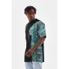 Unisex Bisiklet Yaka Baskılı Oversize T-Shirt - Siyah - 103382