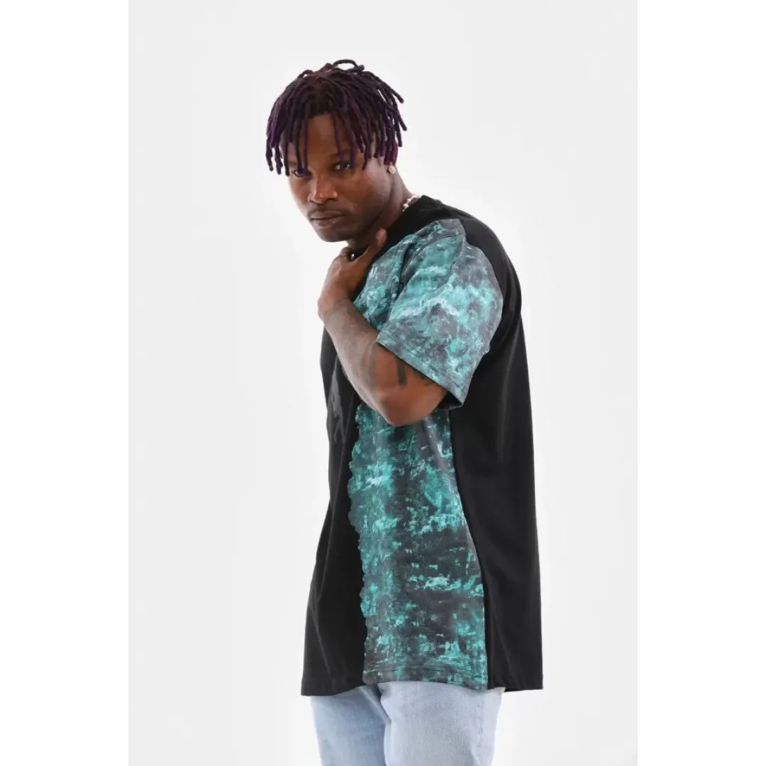 Unisex Bisiklet Yaka Baskılı Oversize T-Shirt - Siyah - 103382