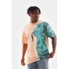 Unisex Bisiklet Yaka Baskılı Oversize T-Shirt - Bej - 103383 Unisex Bisiklet Yaka Baskılı Oversize T-Shirt - Bej - 103383