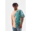 Unisex Bisiklet Yaka Baskılı Oversize T-Shirt - Bej - 103383 Unisex Bisiklet Yaka Baskılı Oversize T-Shirt - Bej - 103383