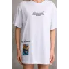 Unisex Bisiklet Yaka Baskılı Oversize T-Shirt - Beyaz - 103397 Unisex Bisiklet Yaka Baskılı Oversize T-Shirt - Beyaz - 103397