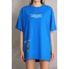 Unisex Bisiklet Yaka Baskılı Oversize T-Shirt - Mavi - 103398 Unisex Bisiklet Yaka Baskılı Oversize T-Shirt - Mavi - 103398