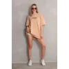 Unisex Bisiklet Yaka Baskılı Oversize T-Shirt - Bej - 103399 Unisex Bisiklet Yaka Baskılı Oversize T-Shirt - Bej - 103399