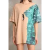 Unisex Bisiklet Yaka Baskılı Oversize T-Shirt - Bej - 103493 Unisex Bisiklet Yaka Baskılı Oversize T-Shirt - Bej - 103493