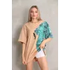 Unisex Bisiklet Yaka Baskılı Oversize T-Shirt - Bej - 103493 Unisex Bisiklet Yaka Baskılı Oversize T-Shirt - Bej - 103493