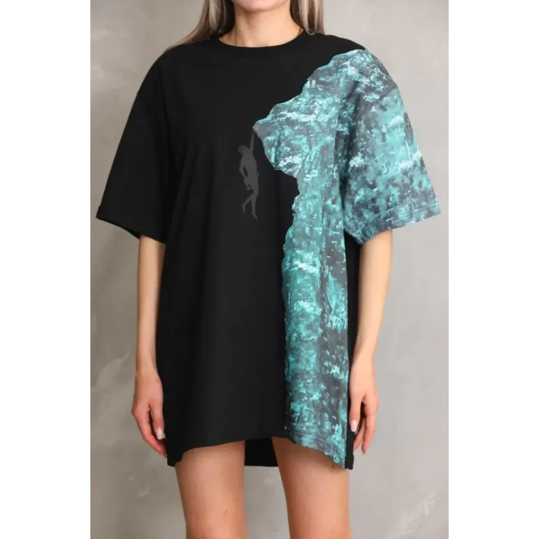 Unisex Bisiklet Yaka Baskılı Oversize T-Shirt - Siyah - 103496 Unisex Bisiklet Yaka Baskılı Oversize T-Shirt - Siyah - 103496