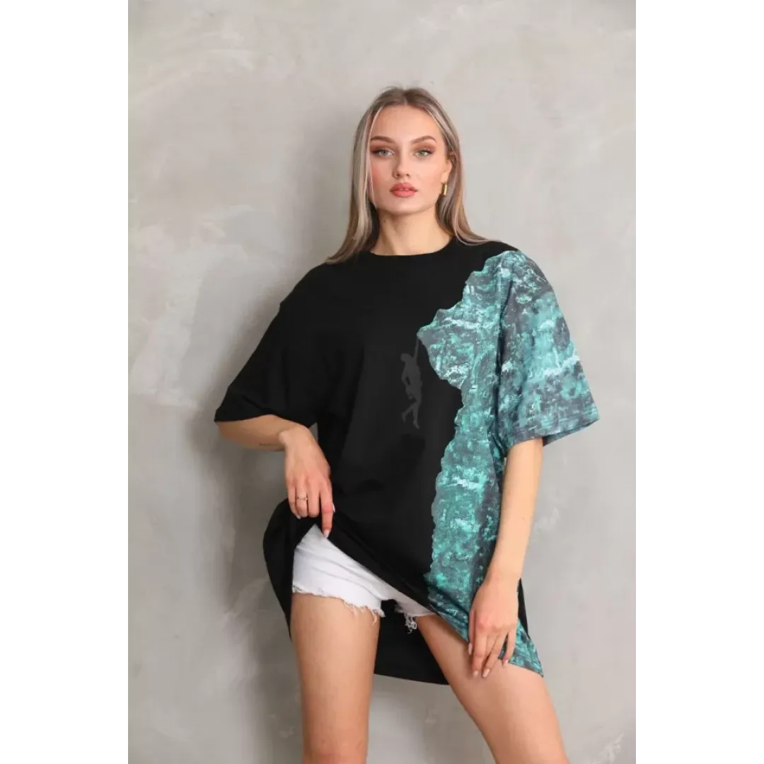Unisex Bisiklet Yaka Baskılı Oversize T-Shirt - Siyah - 103496 Unisex Bisiklet Yaka Baskılı Oversize T-Shirt - Siyah - 103496