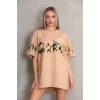 Unisex Bisiklet Yaka Baskılı Oversize T-Shirt - Bej - 103501 Unisex Bisiklet Yaka Baskılı Oversize T-Shirt - Bej - 103501