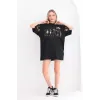 Unisex Bisiklet Yaka Baskılı Oversize T-Shirt - Siyah - 103502 Unisex Bisiklet Yaka Baskılı Oversize T-Shirt - Siyah - 103502