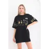 Unisex Bisiklet Yaka Baskılı Oversize T-Shirt - Siyah - 103502 Unisex Bisiklet Yaka Baskılı Oversize T-Shirt - Siyah - 103502