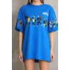 Unisex Bisiklet Yaka Baskılı Oversize T-Shirt - Mavi - 103503 Unisex Bisiklet Yaka Baskılı Oversize T-Shirt - Mavi - 103503