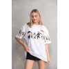 Unisex Bisiklet Yaka Baskılı Oversize T-Shirt - Beyaz - 103504 Unisex Bisiklet Yaka Baskılı Oversize T-Shirt - Beyaz - 103504