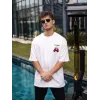 Unisex Bisiklet Yaka Baskılı Oversize T-Shirt - Beyaz - 103507