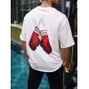 Unisex Bisiklet Yaka Baskılı Oversize T-Shirt - Beyaz - 103507